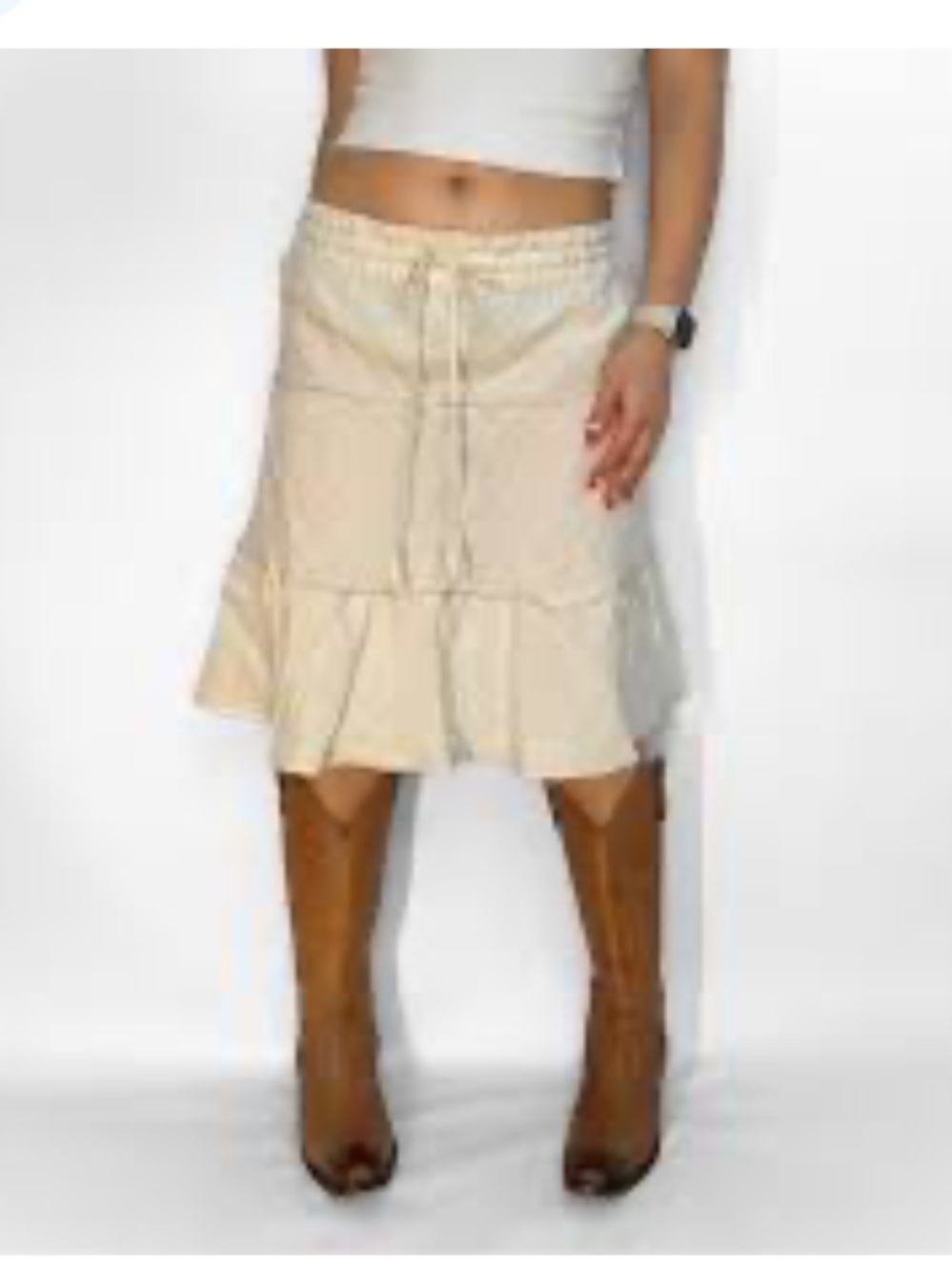 CASLON XS Light Cream Tiered A-Line Skirt - Casual Everyday Style fit big